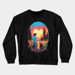 Heartfelt Journey: Boy and Dog Under the Sky Crewneck Sweatshirt